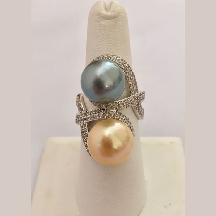 12mm Natural Color Golden South Sea Cultured Pearl & Blue Tahitian
Cultured Pearl Ring