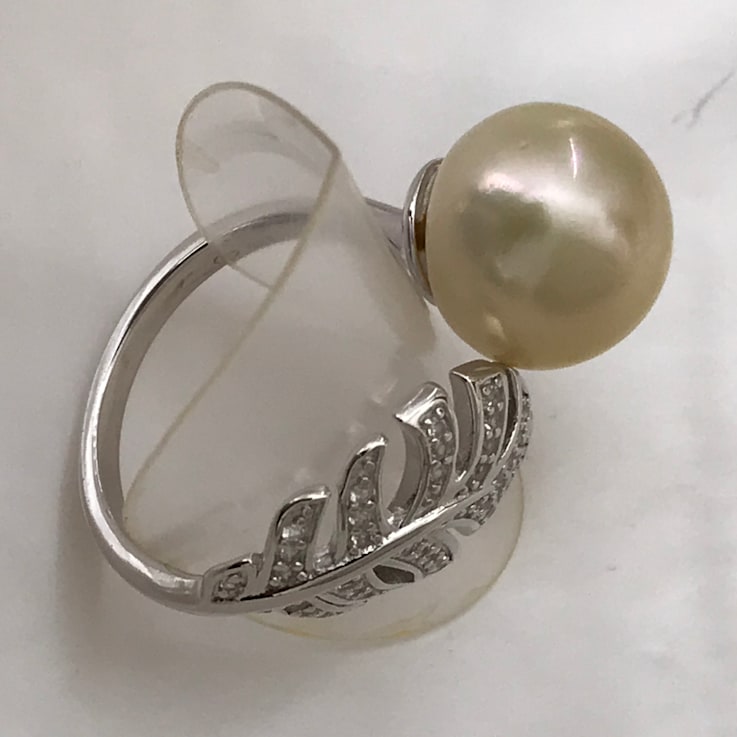 Rare 10-11 mm Natural Color Champagne Golden South Sea Cultured Pearl Ring