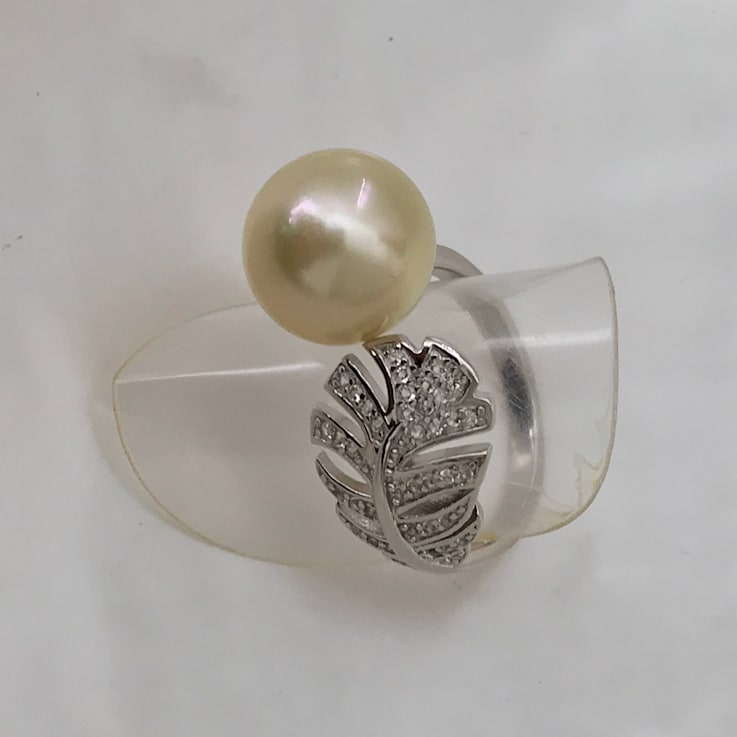 Rare 10-11 mm Natural Color Champagne Golden South Sea Cultured Pearl Ring