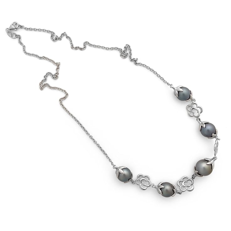 Beautifully Crafted 11-13mm, 5 Round Rare Blue Natural Color Tahitian
Cultured Pearl Chain Station
