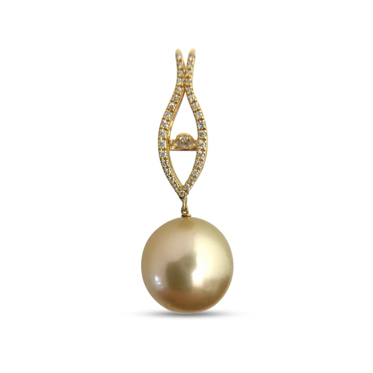 14mm Round Golden South Sea Cultured Pearl & Diamond Pendant 18k
Yellow Gold
