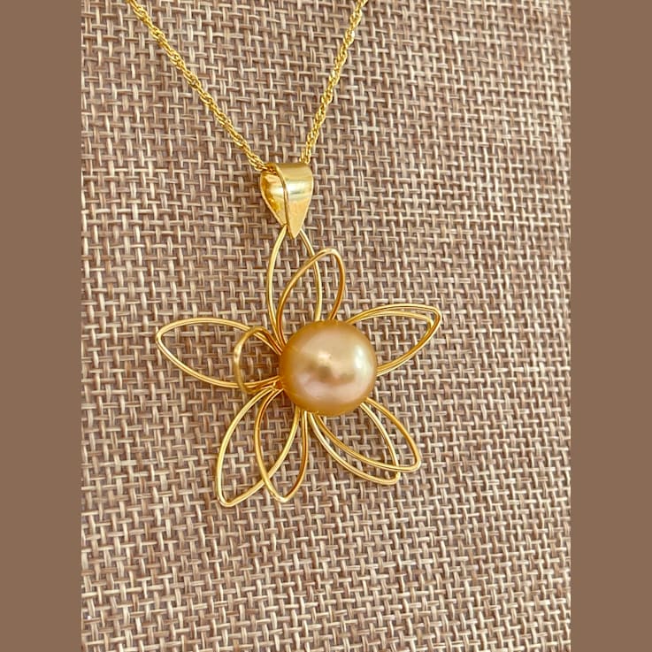 12mm Golden South Sea Cultured Pearl Pendant, 18K Gold plated