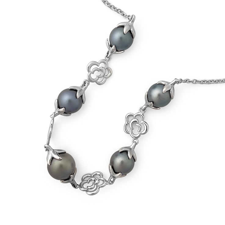 Beautifully Crafted 11-13mm, 5 Round Rare Blue Natural Color Tahitian
Cultured Pearl Chain Station