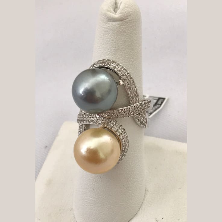 12mm Natural Color Golden South Sea Cultured Pearl & Blue Tahitian
Cultured Pearl Ring