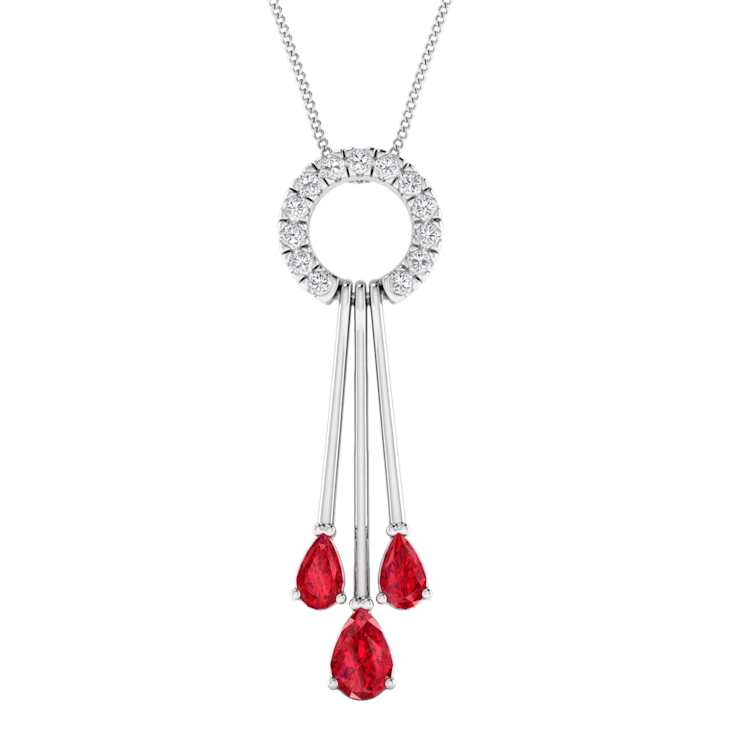 1.38ctw Ruby and White Diamond Circle Drop Pendant in 14KT White Gold