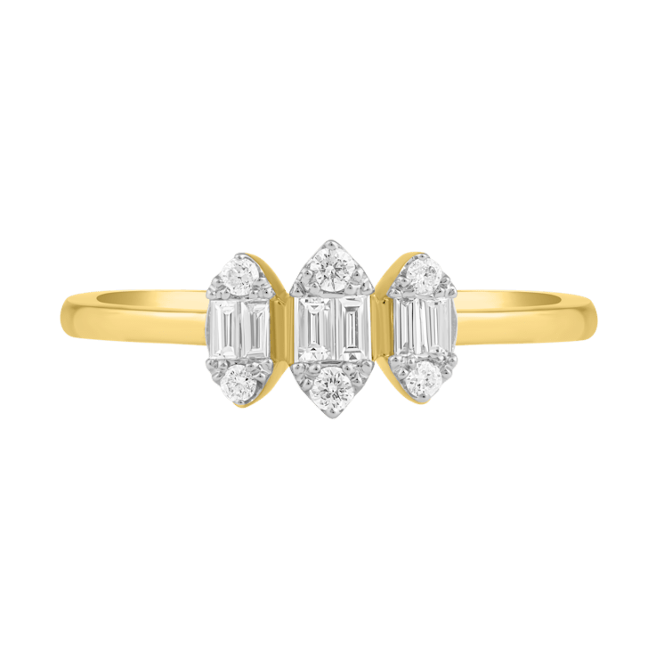 0.30Ct Round and Baguette White Natural Diamond Simple Stackable Women's  Ring 14KT Yellow Gold