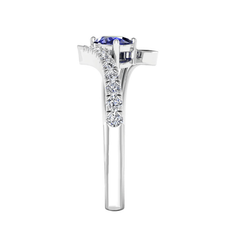 0.74ctw Blue Sapphire and White Diamond Bypass Ring in 14KT White Gold