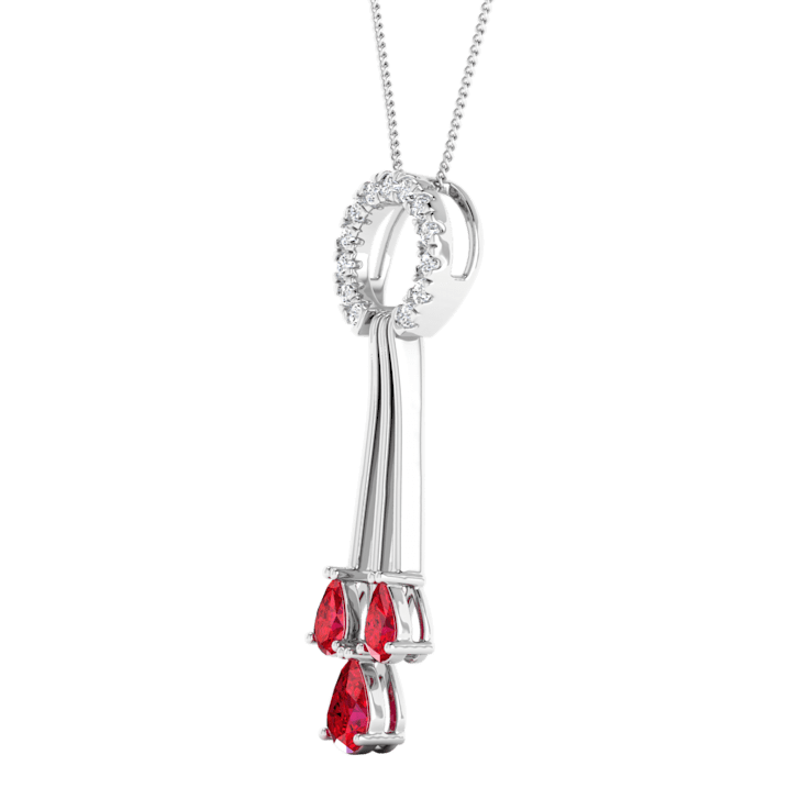1.38ctw Ruby and White Diamond Circle Drop Pendant in 14KT White Gold
