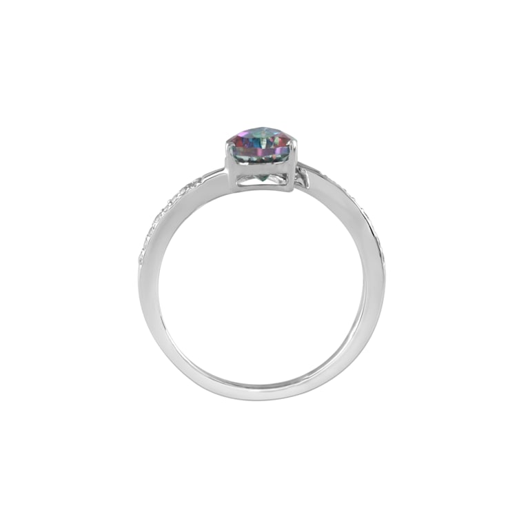 Bypass Ring in 925 Sterling Silver 0.17Ct Simulated Diamond and Natural
Mystic Topaz Gemstone