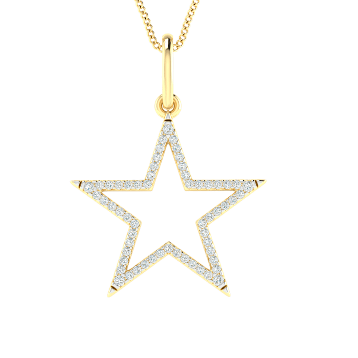 0.22ctw Round White Diamond Galaxy Big Star Pendant in 14KT Yellow