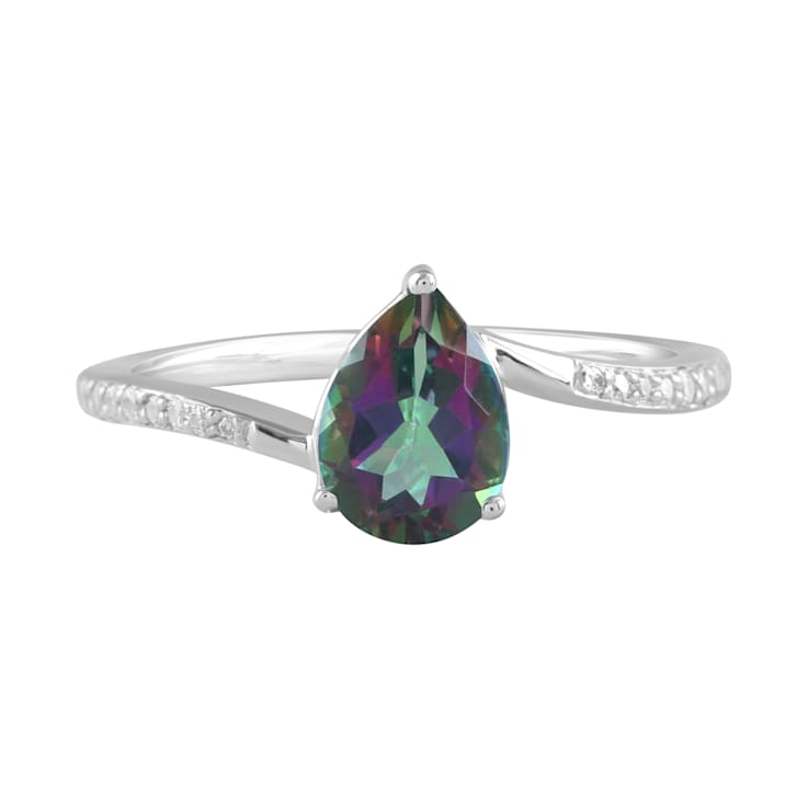 Bypass Ring in 925 Sterling Silver 0.17Ct Simulated Diamond and Natural
Mystic Topaz Gemstone