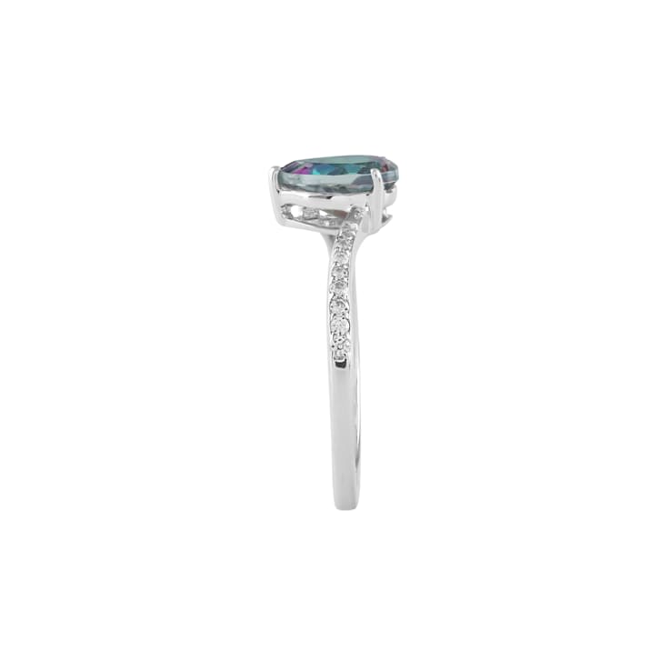 Bypass Ring in 925 Sterling Silver 0.17Ct Simulated Diamond and Natural
Mystic Topaz Gemstone