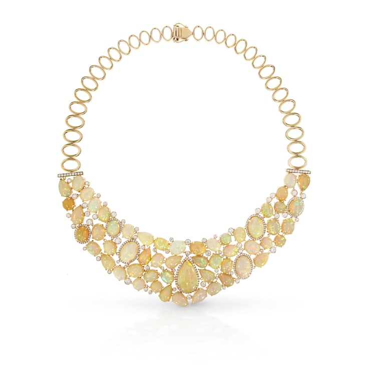 14K Yellow Gold 112ct Opal and Diamond Necklace