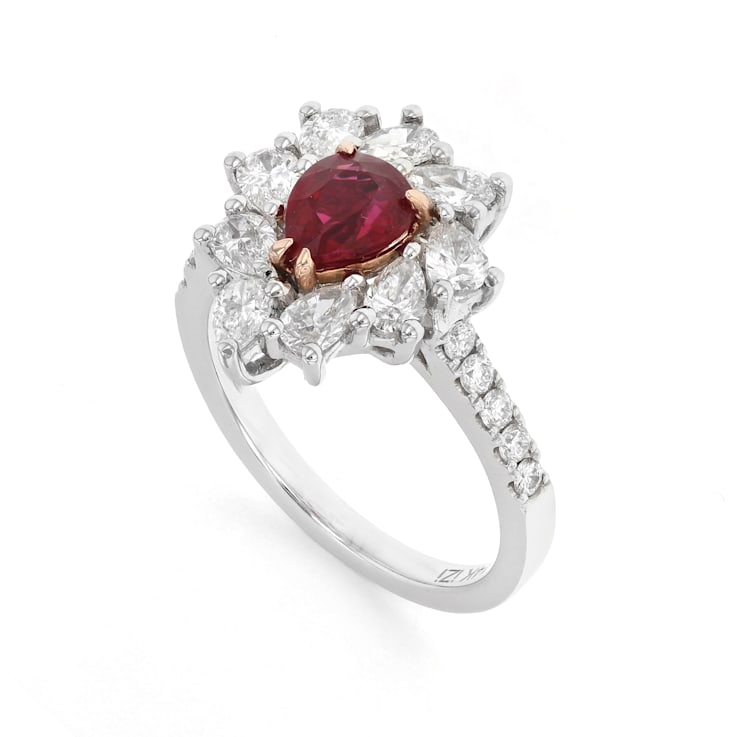 14K White Gold and 1ct Ruby and Diamond Ring
