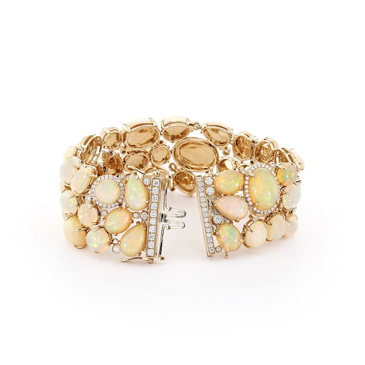 14K Yellow Gold and 85ct Opal and Diamond Bracelet