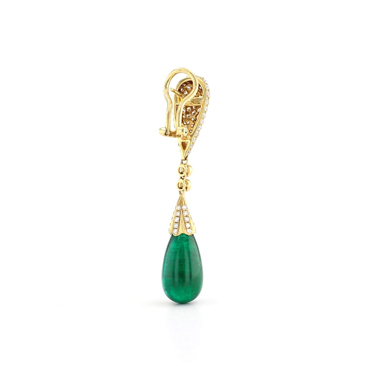 18K Yellow Gold and 24ct Emerald and Diamond Earrings