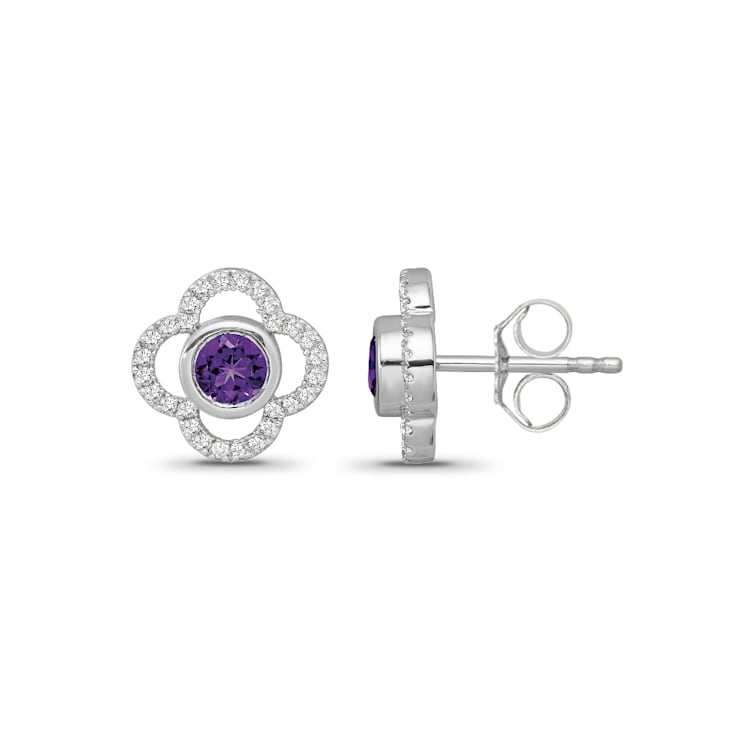 Diamond 0.20Ctw and Amethyst Sterling Silver Earring