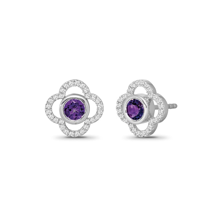 Diamond 0.20Ctw and Amethyst Sterling Silver Earring