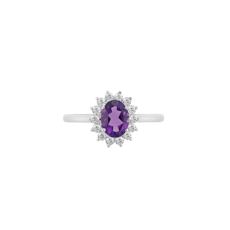 Sterling Silver Diamond and Amethyst Ring 0.33ctw