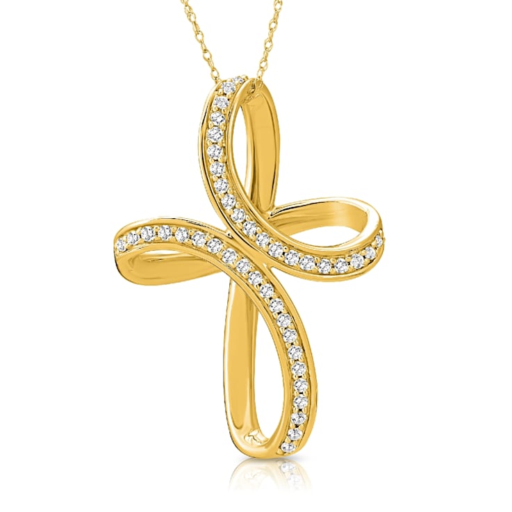 Diamond 0.50Ctw 10k Yellow Gold Cross Pendant With Chain