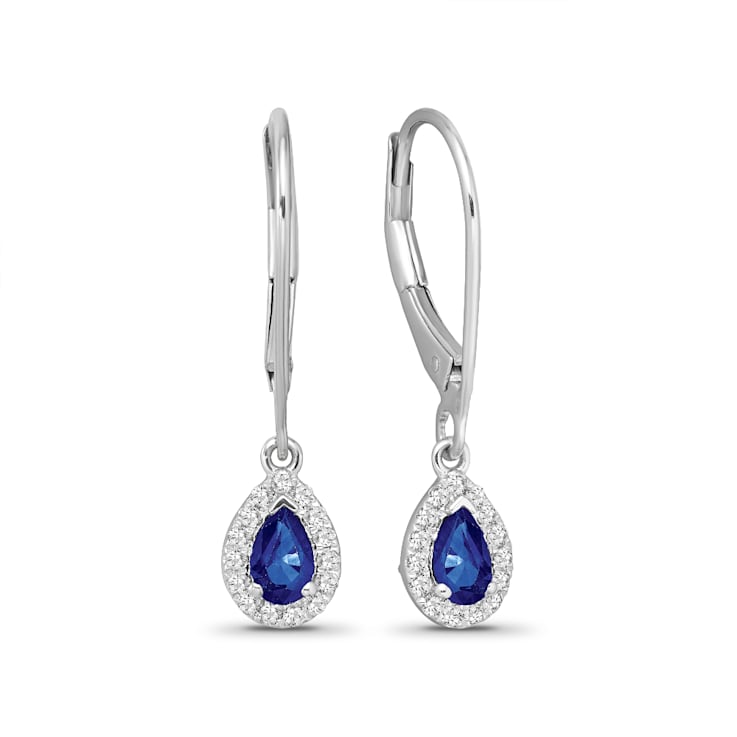 Diamond 0.16Ctw and  Blue sapphire Sterling Silver Earring