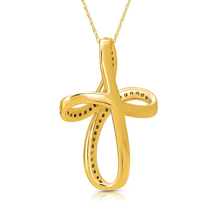 Diamond 0.50Ctw 10k Yellow Gold Cross Pendant With Chain