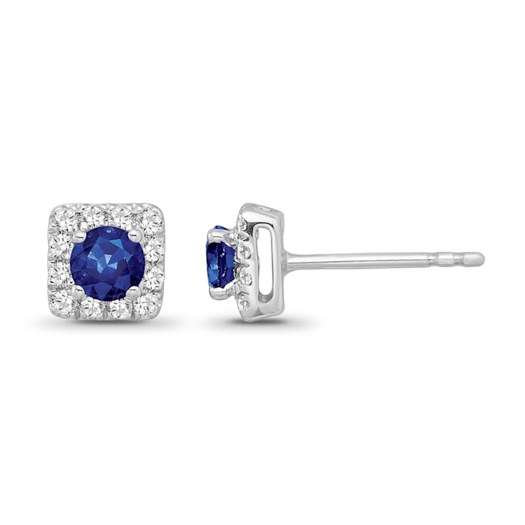Diamond 0.25Ctw and Blue sapphire Sterling Silver Earring
