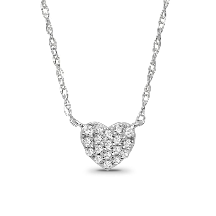 Diamond 0.10Ctw Sterling Silver Heart Pendant With Chain