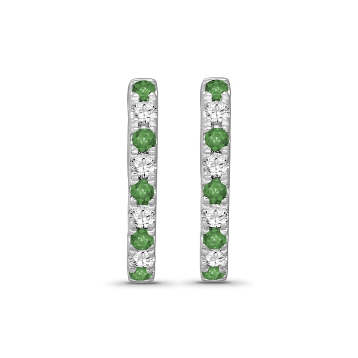 Diamond 0.10Ctw and Emerald Sterling Silver Earring