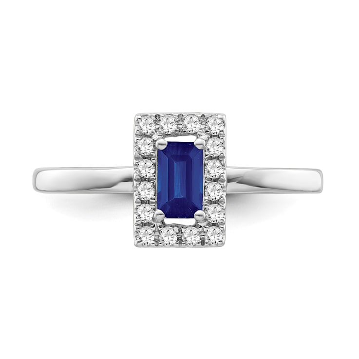 Sterling Silver Diamond 0.12Ctw and Sapphire Ring
