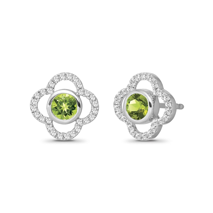 Diamond 0.25Ctw and Peridot Sterling Silver Earring