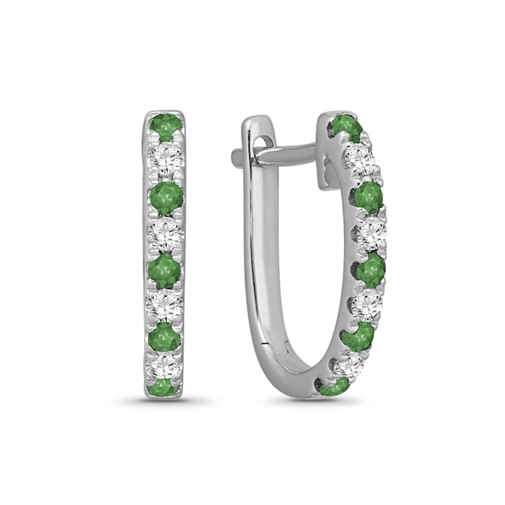 Diamond 0.10Ctw and Emerald Sterling Silver Earring
