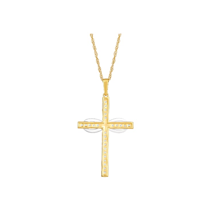 Diamond 0.20Ctw 10k Two-tone Gold Cross Pendant With Chain