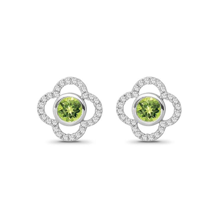 Diamond 0.25Ctw and Peridot Sterling Silver Earring