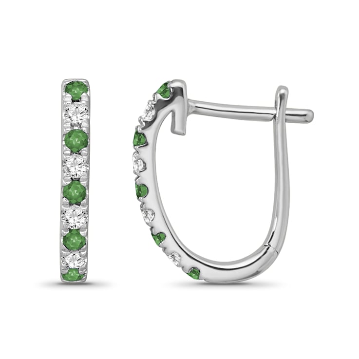 Diamond 0.10Ctw and Emerald Sterling Silver Earring