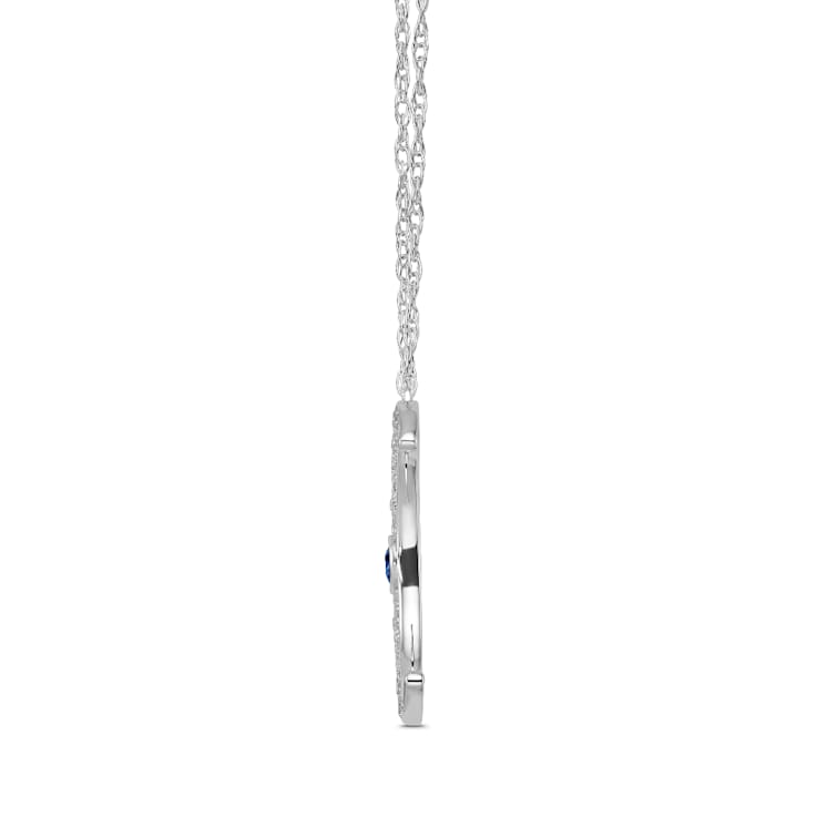 Blue sapphire and Diamond 0.25ctw Sterling Silver Pendant With Chain