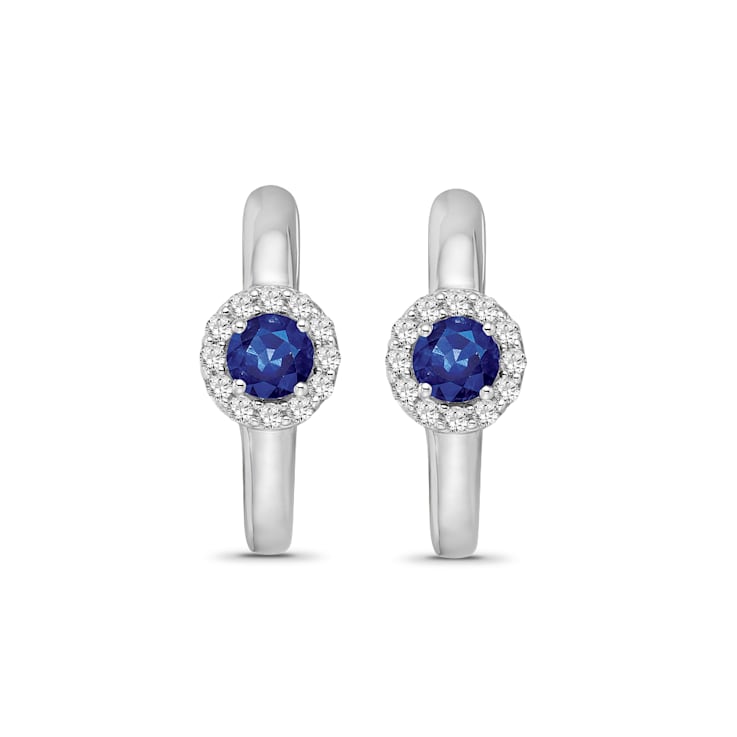 Diamond 0.20Ctw and  Blue sapphire Sterling Silver Earring