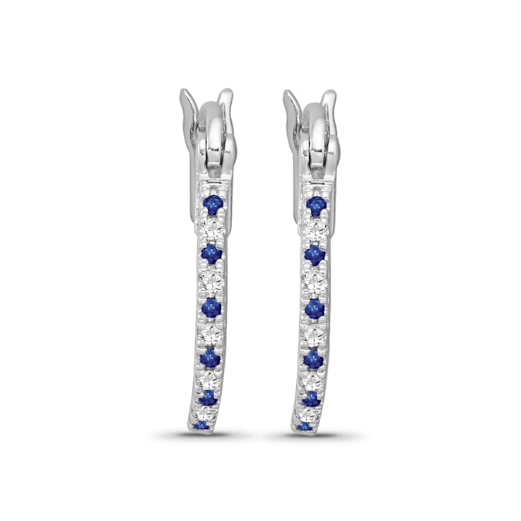 Diamond 0.10Ctw and  Blue sapphire Sterling Silver Earring