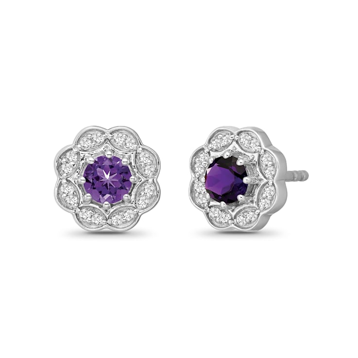 Diamond 0.12Ctw and amethyst Sterling Silver Earring