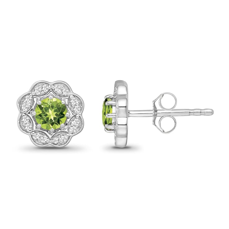 Diamond 0.12Ctw and Peridot Sterling Silver Earring