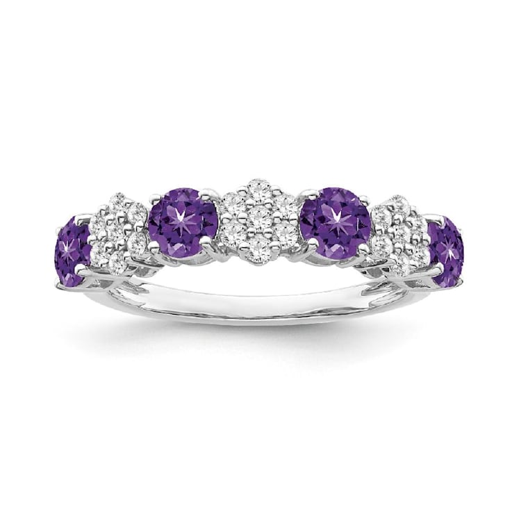 Sterling Silver Diamond 0.25Ctw and Amethyst Ring