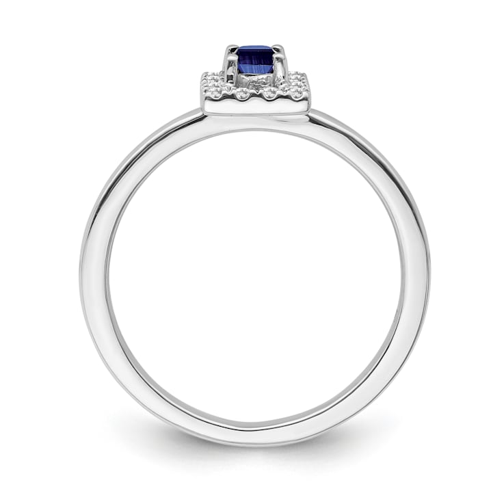 Sterling Silver Diamond 0.12Ctw and Sapphire Ring