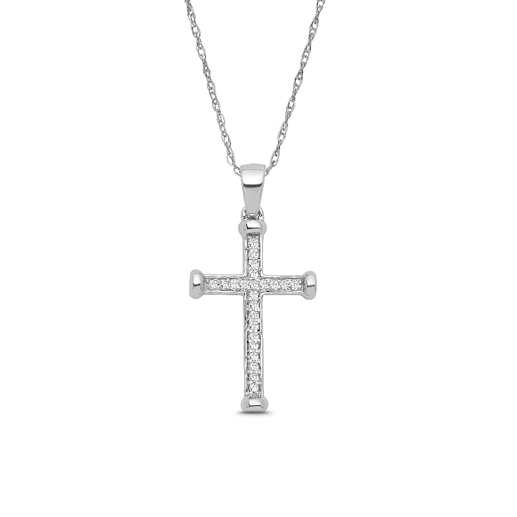 Diamond 0.10Ctw Sterling Silver Cross Pendant With Chain