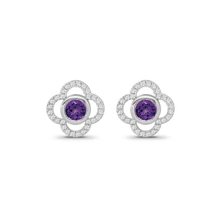 Diamond 0.20Ctw and Amethyst Sterling Silver Earring