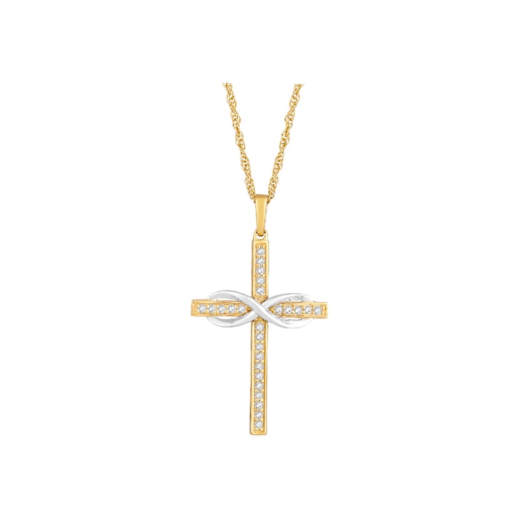 Diamond 0.20Ctw 10k Two-tone Gold Cross Pendant With Chain