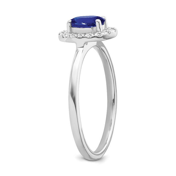 Sterling Silver Diamond 0.16Ctw and Sapphire Ring