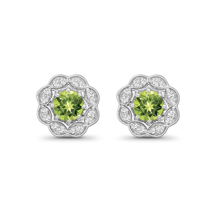 Diamond 0.12Ctw and Peridot Sterling Silver Earring