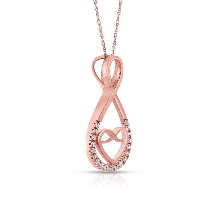 Diamond 0.20Ctw 10k Rose Gold Heart Pendant With Chain