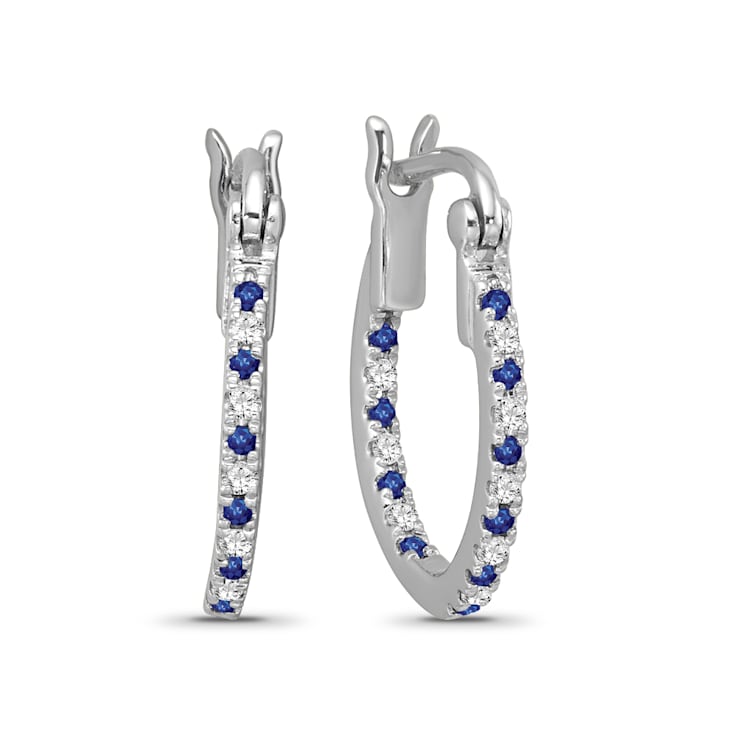 Diamond 0.10Ctw and  Blue sapphire Sterling Silver Earring