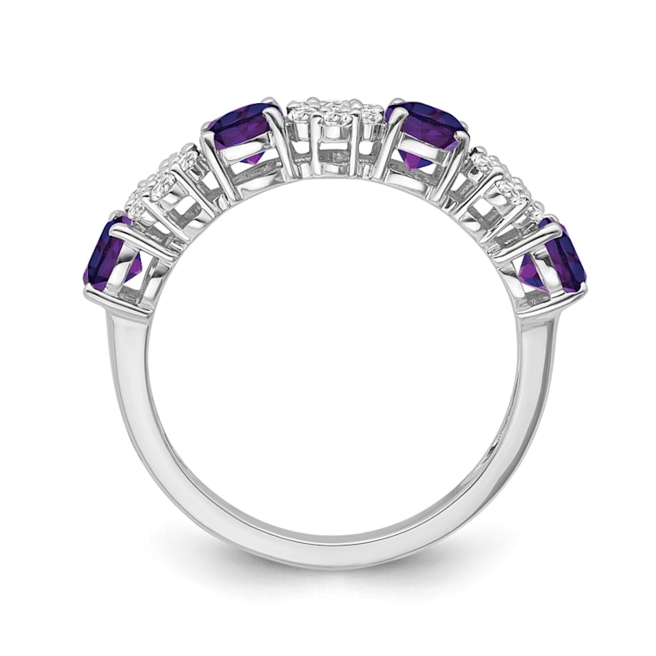 Sterling Silver Diamond 0.25Ctw and Amethyst Ring